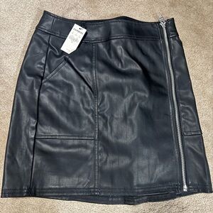 Divided Black Faux Leather Mini Skirt with Zipper